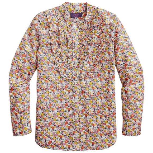 J. Crew Band Collar Ruffle‎ Front Shirt in Liberty Libby Floral Size Small - Picture 1 of 11